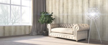 Modern parlak iç. 3D render