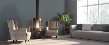 Modern parlak iç. 3D render