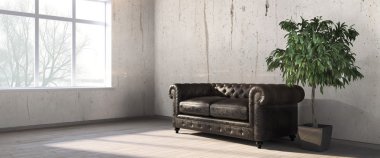 Modern parlak iç. 3D render