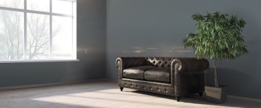 Modern parlak iç. 3D render