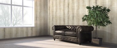 Modern parlak iç. 3D render