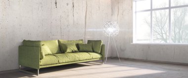 Modern parlak iç. 3D render