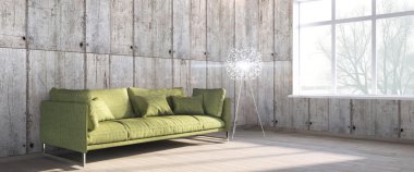 Modern parlak iç. 3D render