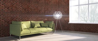 Modern parlak iç. 3D render