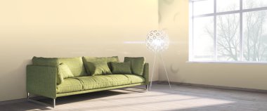 Modern parlak iç. 3D render