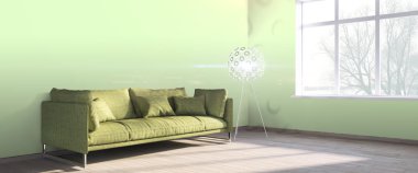 Modern parlak iç. 3D render