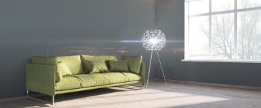 Modern parlak iç. 3D render