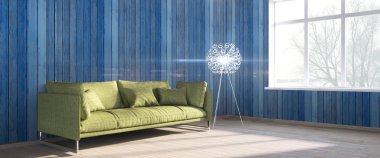 Modern parlak iç. 3D render