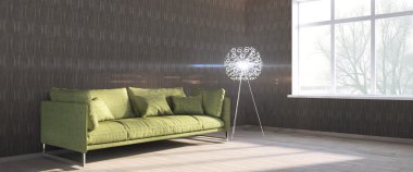 Modern parlak iç. 3D render