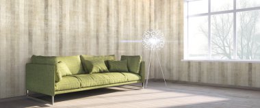 Modern parlak iç. 3D render