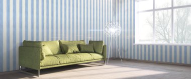 Modern parlak iç. 3D render