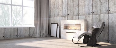 Modern parlak iç. 3D render