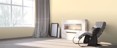 Modern parlak iç. 3D render