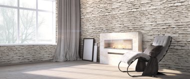 Modern parlak iç. 3D render