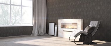 Modern parlak iç. 3D render