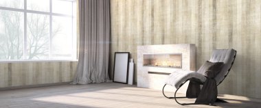 Modern parlak iç. 3D render