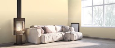 Modern parlak iç. 3D render