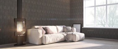 Modern parlak iç. 3D render