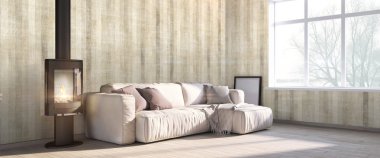 Modern parlak iç. 3D render