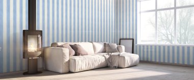 Modern parlak iç. 3D render