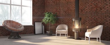 Modern parlak iç. 3D render