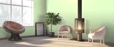 Modern parlak iç. 3D render