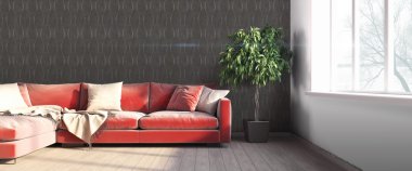 Modern parlak iç. 3D render