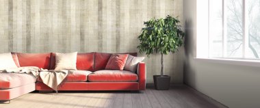 Modern parlak iç. 3D render