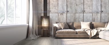 Modern parlak iç. 3D render