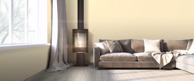 Modern parlak iç. 3D render