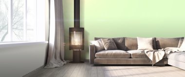 Modern parlak iç. 3D render