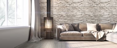 Modern parlak iç. 3D render