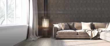 Modern parlak iç. 3D render