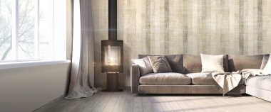 Modern parlak iç. 3D render