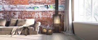 Modern parlak iç. 3D render