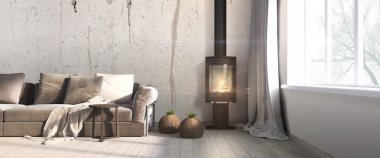 Modern parlak iç. 3D render