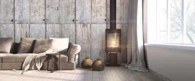 Modern parlak iç. 3D render