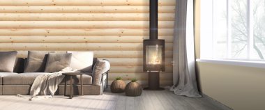 Modern parlak iç. 3D render