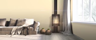 Modern parlak iç. 3D render