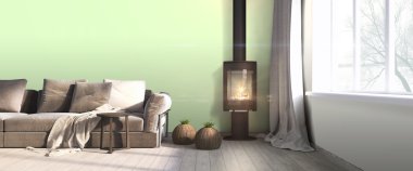 Modern parlak iç. 3D render