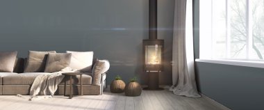 Modern parlak iç. 3D render