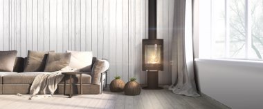 Modern parlak iç. 3D render