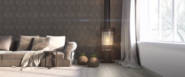 Modern parlak iç. 3D render