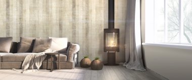 Modern parlak iç. 3D render