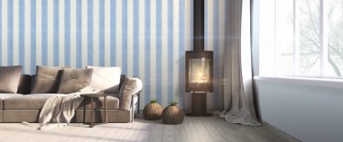 Modern parlak iç. 3D render