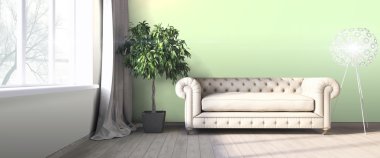 Modern parlak iç. 3D render