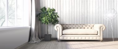 Modern parlak iç. 3D render