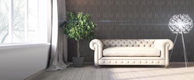 Modern parlak iç. 3D render