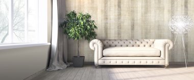 Modern parlak iç. 3D render