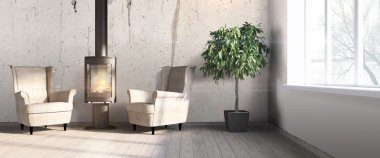 Modern parlak iç. 3D render